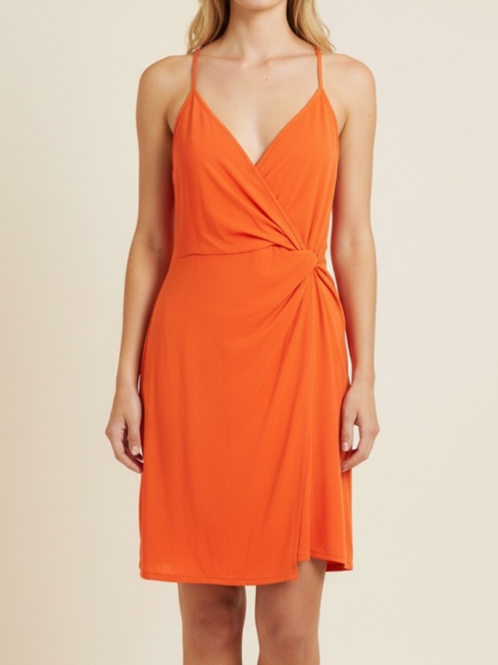 BCBGeneration Asymmetrical Ruched Wrap Mini Dress Orange NWT Size Large